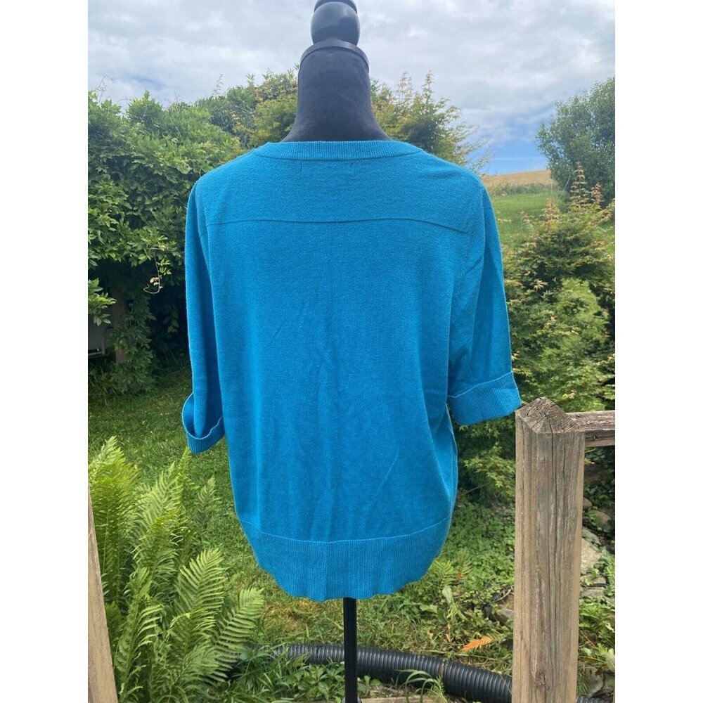 Eddie Bauer Women's XL Button Up Top Teal Business Office Stretchy Casual Blouse - Picture 4 of 11